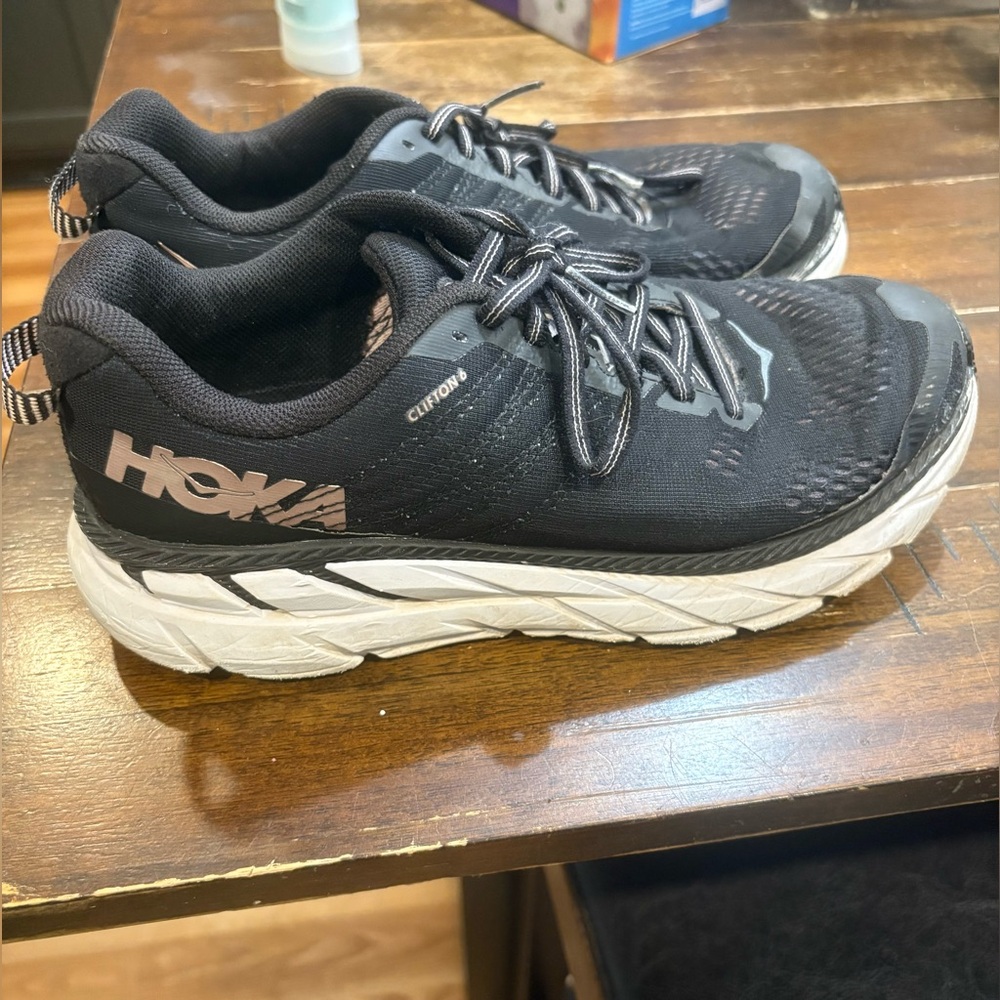 Hoka Black and White Athletic Shoes